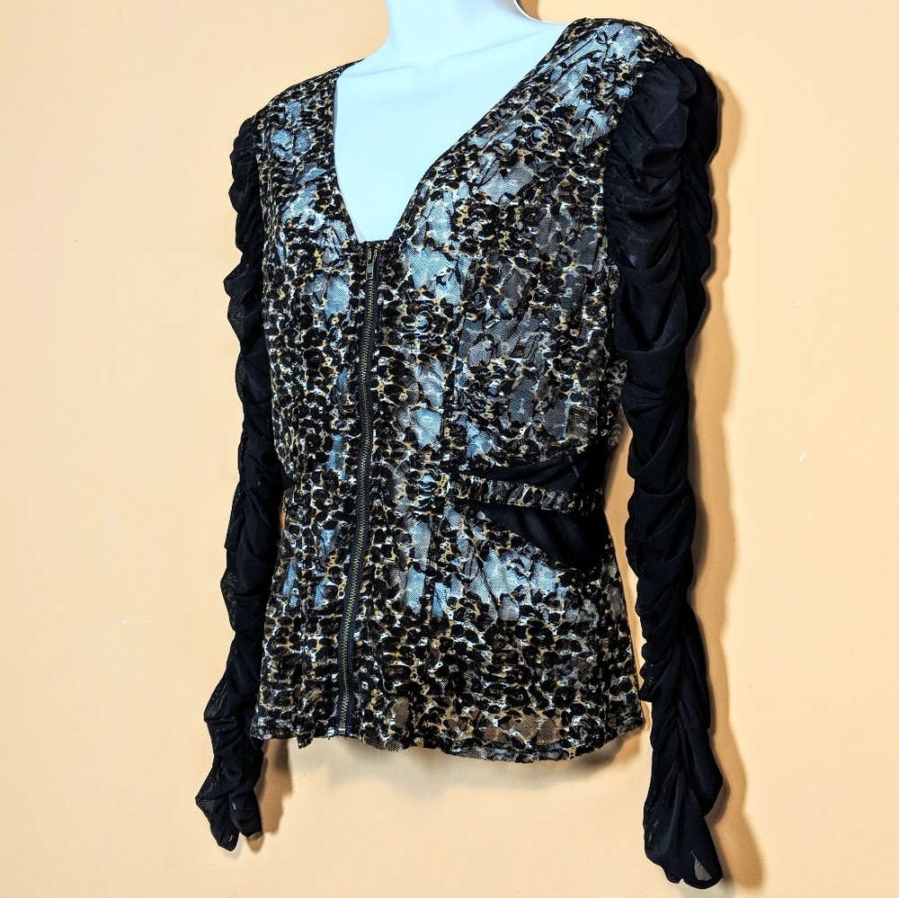 S-Line Sexy & Sheer Leopard Print Zip-Up Top
